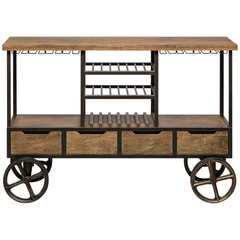 Image of Wine Stash Wooden Bar Cart with Wine Storage
