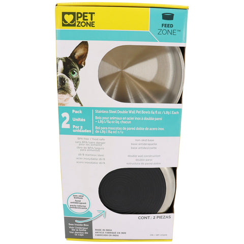 Image of Pet Zone Stainless Steel Double Wall Pet Bowl 2pk
